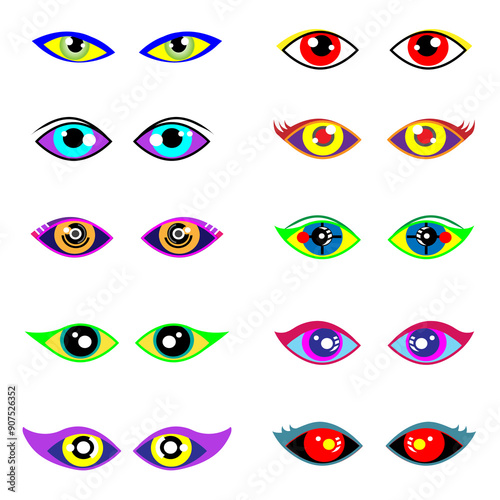 Set of colorful cartoon eyes