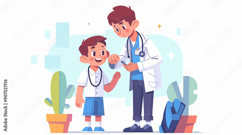 The pediatrician showing the child medical instruments like a stethoscope or otoscope, making the examination educational and engaging The pediatrician showing the child medical instruments like a stethoscope or otoscope, making the examination educational and engaging
