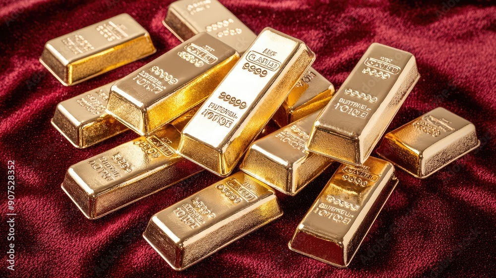 Elegant Wealth - Gold Bars on Luxurious Red Velvet Surface for Financial Success and Luxury Lifestyle Concept, Generative Ai Elegant Wealth - Gold Bars on Luxurious Red Velvet Surface for Financial Success and Luxury Lifestyle Concept, Generative Ai
