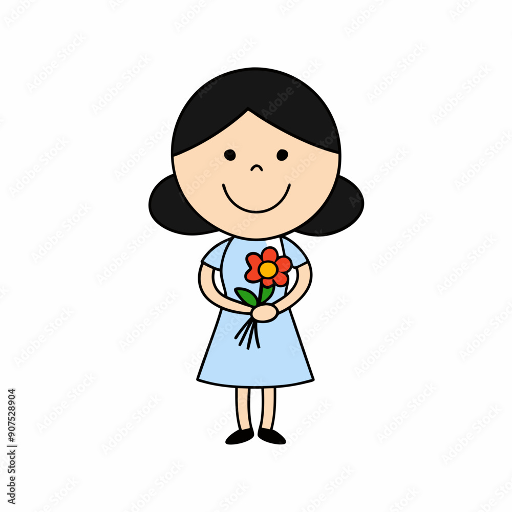 Girl holding a bouquet of flowers with a big smile Girl holding a bouquet of flowers with a big smile
