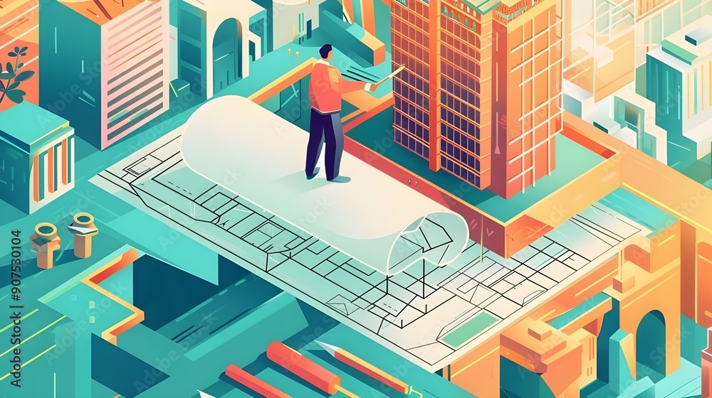 Architect Holding and Analyzing Plan. Architect Holding and Analyzing Plan.