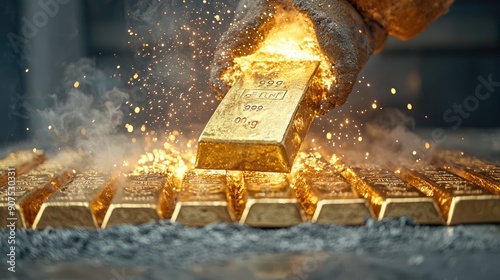 Transforming Gold: Melting Bars in Foundry for Precious Goldsmithing Process, Generative Ai