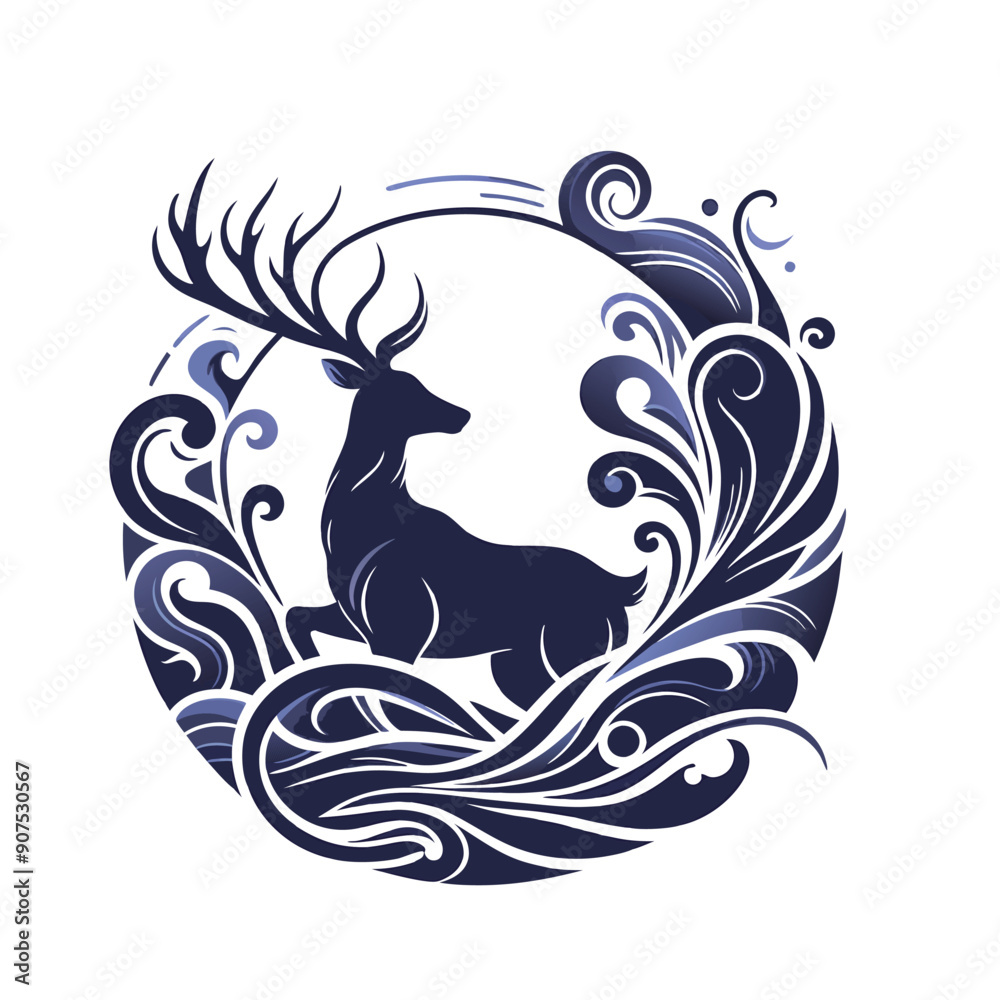 deer silhouette with flowing lines and a royal color palette Adobe Illustrator Artwork deer silhouette with flowing lines and a royal color palette Adobe Illustrator Artwork