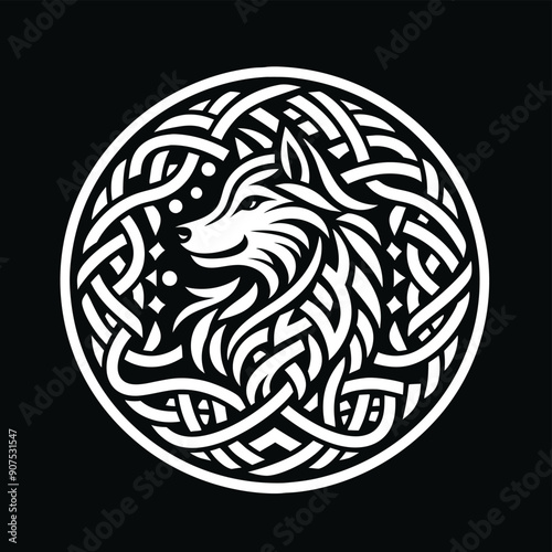 Celtic Wolf - Intricate knot patterns vector logo illustration or silhouette