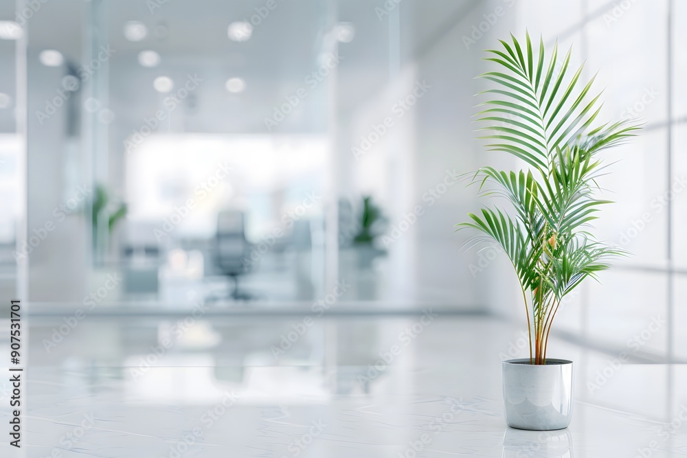 A lush green potted palm adds a refreshing touch to a modern office setting. A lush green potted palm adds a refreshing touch to a modern office setting.