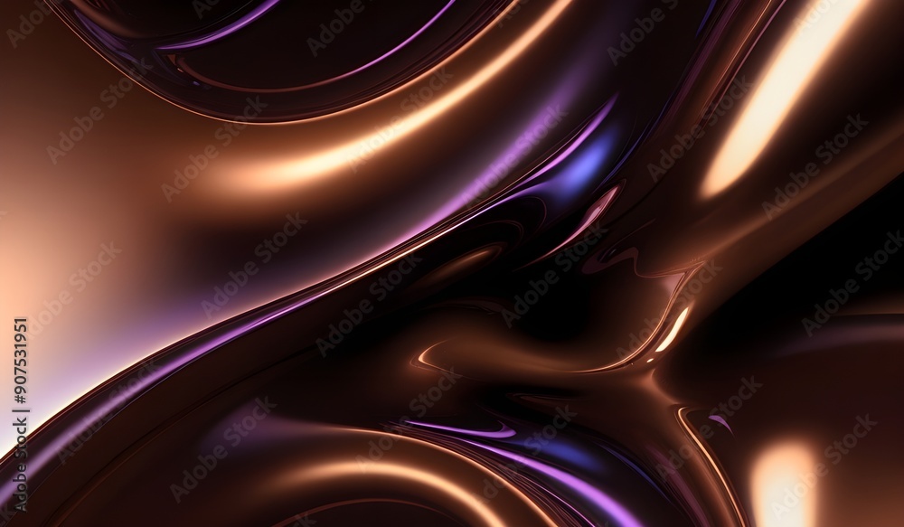 Obraz premium Holographic background with dark brown purple. Iridescent holographic foil, metallic texture, ultraviolet wavy wallpaper, fluid ripples, liquid metal surface, esoteric aura spectrum.