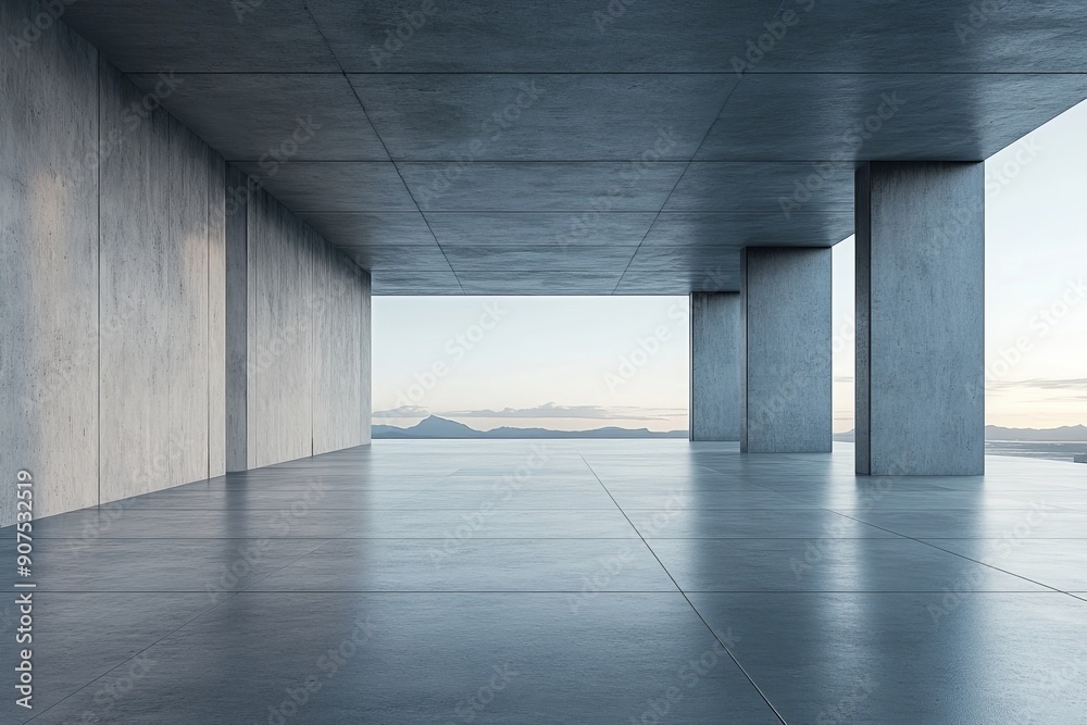 3d render of modern architecture with empty concrete wall and floor, car presentation background, Generative AI 3d render of modern architecture with empty concrete wall and floor, car presentation background, Generative AI