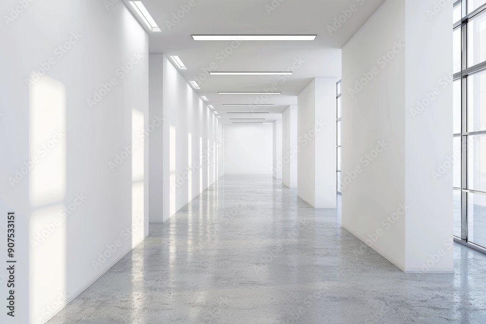 White open space office corridor with mock up wall, Generative AI White open space office corridor with mock up wall, Generative AI