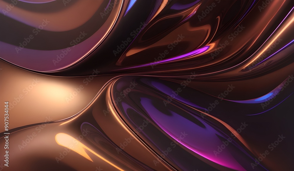 Obraz premium Holographic background with dark brown purple. Iridescent holographic foil, metallic texture, ultraviolet wavy wallpaper, fluid ripples, liquid metal surface, esoteric aura spectrum.