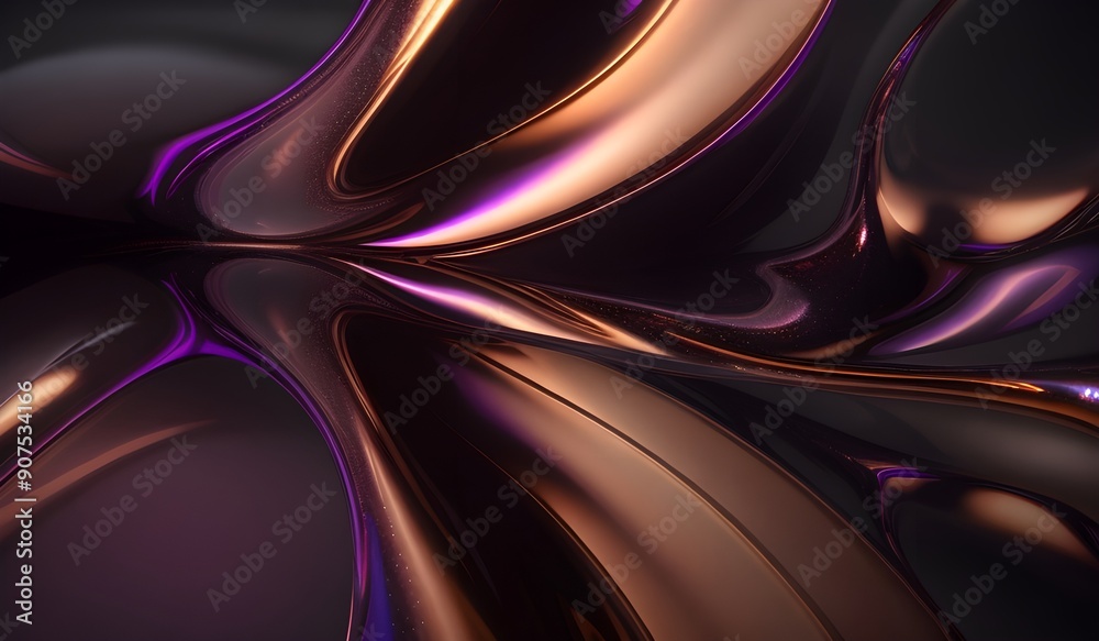 Obraz premium Holographic background with dark brown purple. Iridescent holographic foil, metallic texture, ultraviolet wavy wallpaper, fluid ripples, liquid metal surface, esoteric aura spectrum.