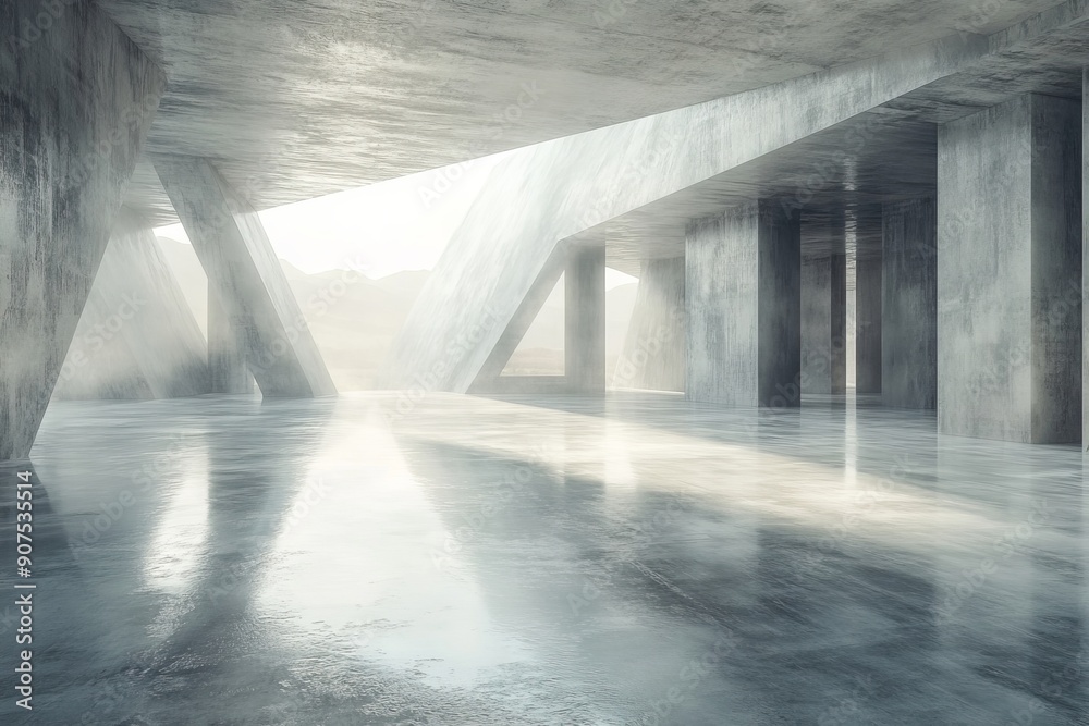3d render of futuristic architecture with empty concrete floor, car presentation, Generative AI 3d render of futuristic architecture with empty concrete floor, car presentation, Generative AI
