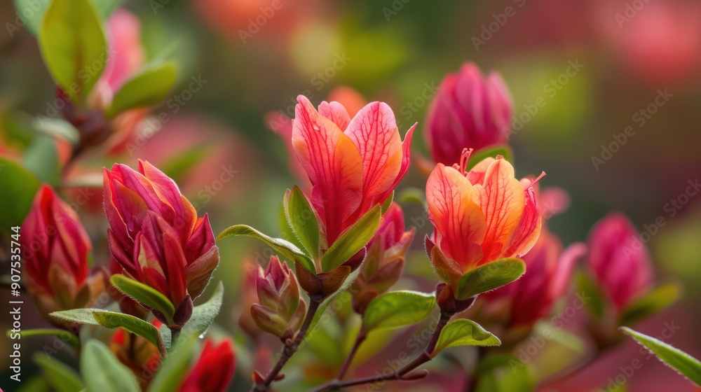 Azalea buds, like miniature bouquets, waiting to unfurl their vibrant petals in shades of pink and red Azalea buds, like miniature bouquets, waiting to unfurl their vibrant petals in shades of pink and red