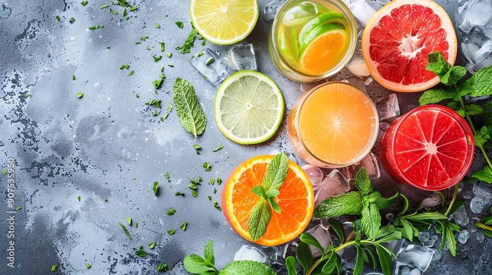 Vegan Mocktail Ingredients Ingredients for refreshing vegan mocktails like fruit juices Vegan Mocktail Ingredients Ingredients for refreshing vegan mocktails like fruit juices