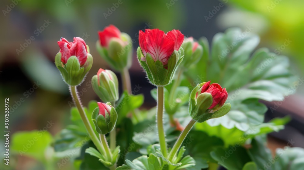 Baby buds of geraniums, preparing to bring bursts of color and fragrance to window boxes and pots. Baby buds of geraniums, preparing to bring bursts of color and fragrance to window boxes and pots.