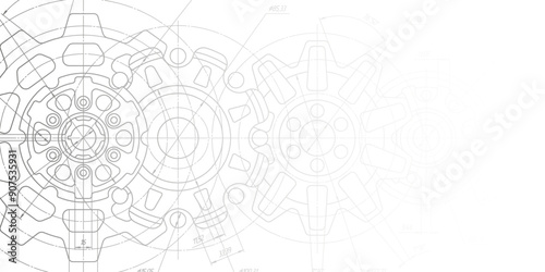 Technical drawing of gears .Mechanical Engineering background . Technology Banner. Vector illustration.	
