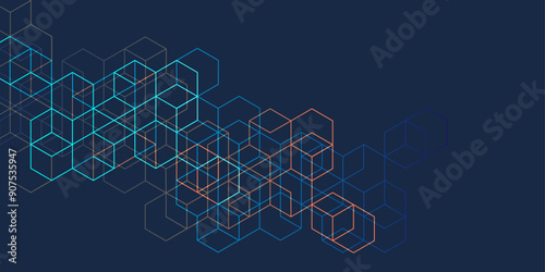 Technical drawing background . Geometric lines and squares. Technology Banner. Vector illustration .	