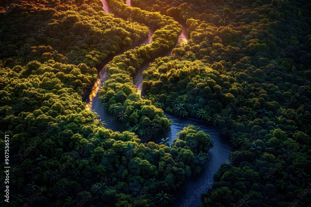 Aerial View of a Lush Rainforest with Winding Rivers Aerial View of a Lush Rainforest with Winding Rivers