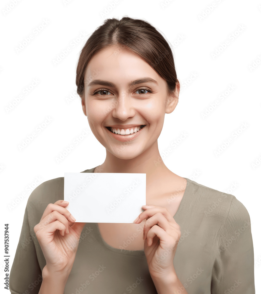 smiling woman holding blank card mockup isolated on transparent background smiling woman holding blank card mockup isolated on transparent background