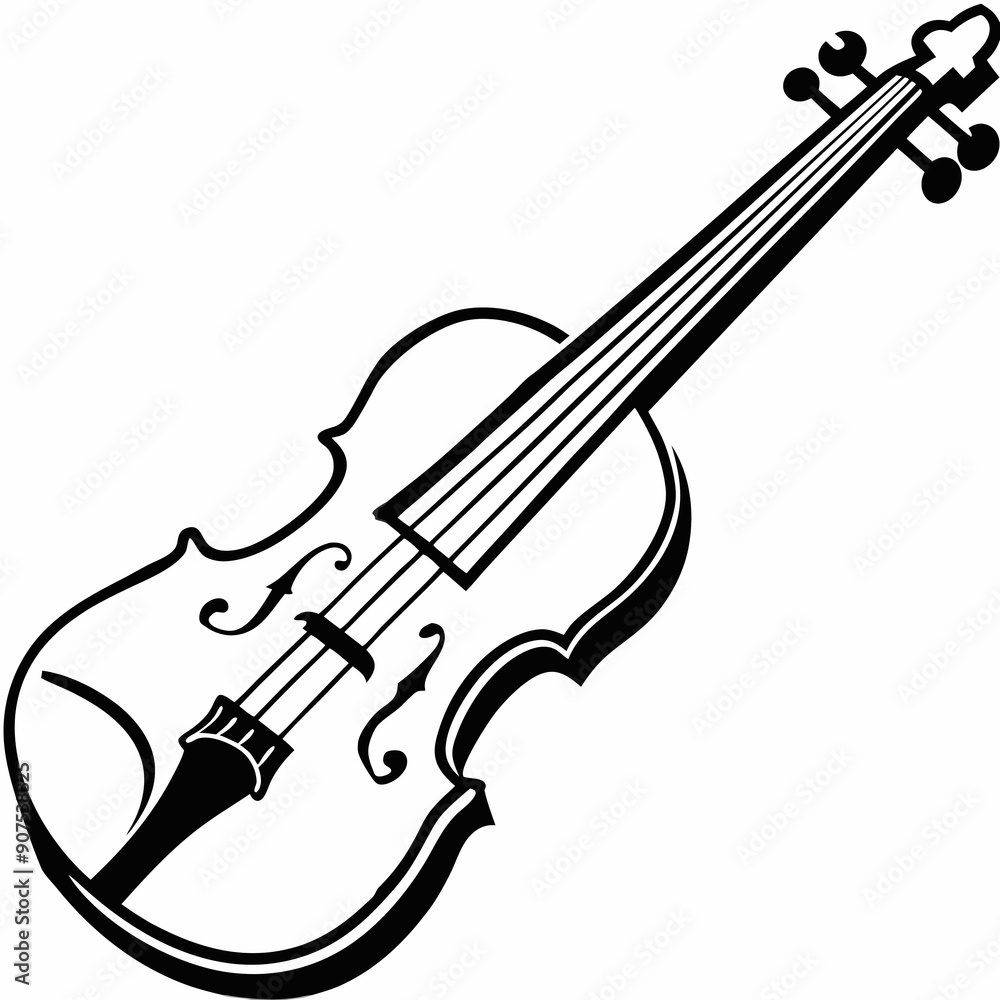 Obraz premium Black and white violin on white background