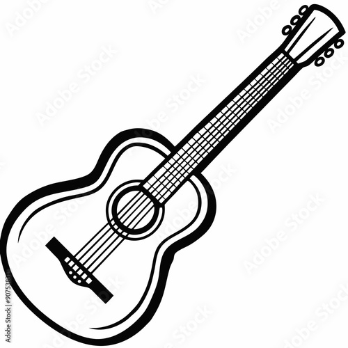 Black and white guitar on white background