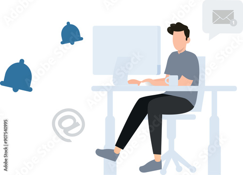 The boy is working at his desk.