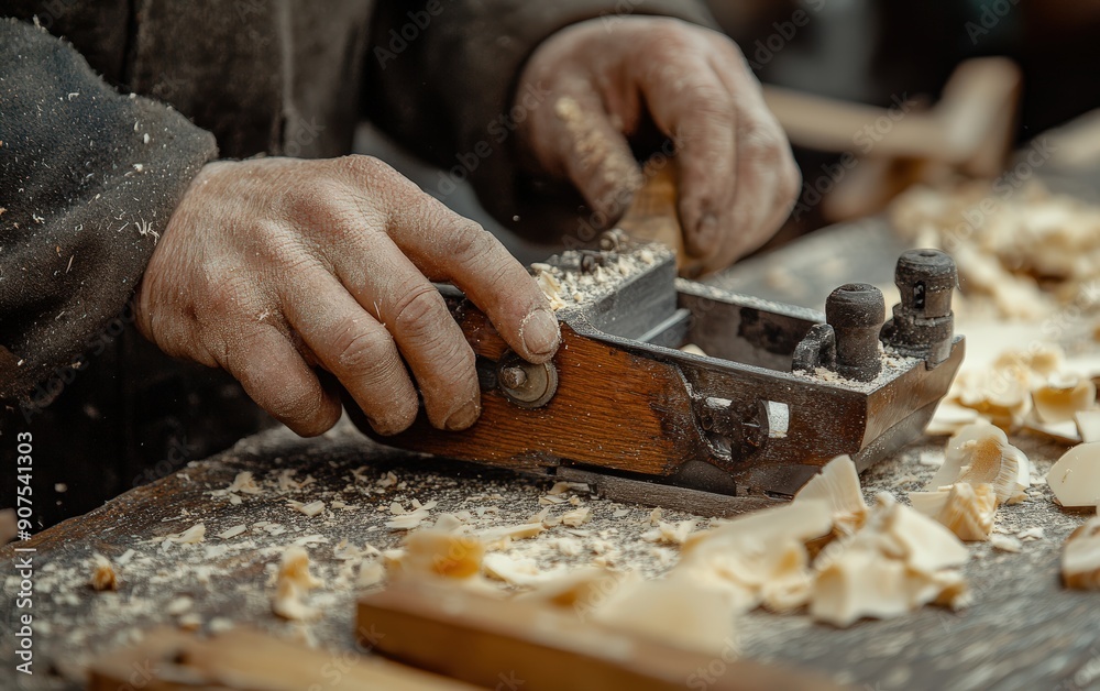 Carpenter's Hands Using a Wood Plane Carpenter's Hands Using a Wood Plane