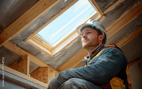 Construction Worker Looking Through Skylight