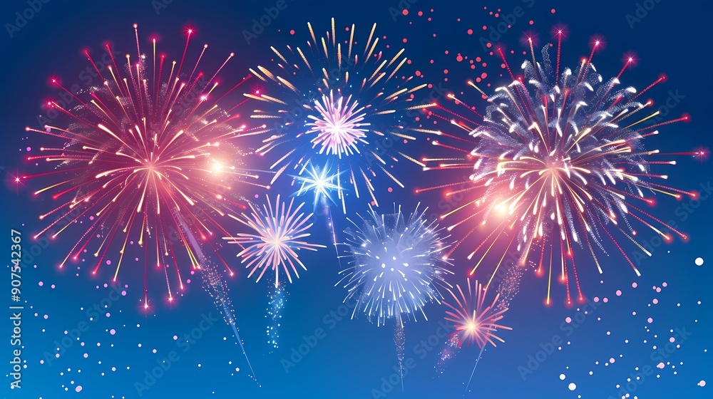 Fototapeta premium Colorful fireworks illuminate the night sky, creating a mesmerizing display of light and beauty.