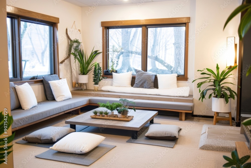 Fototapeta premium A calm meditation room featuring nutritious snacks provides a space for holistic well-being.