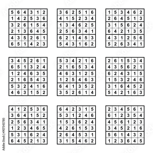 Set of Square Sudoku Puzzle Art Vector Illustration
