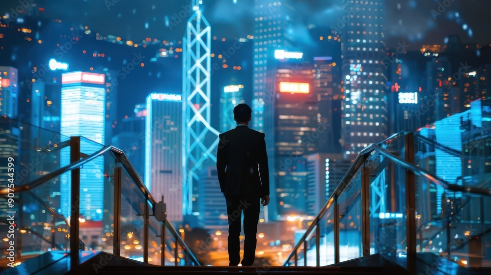 The businessman on a city stairs The businessman on a city stairs