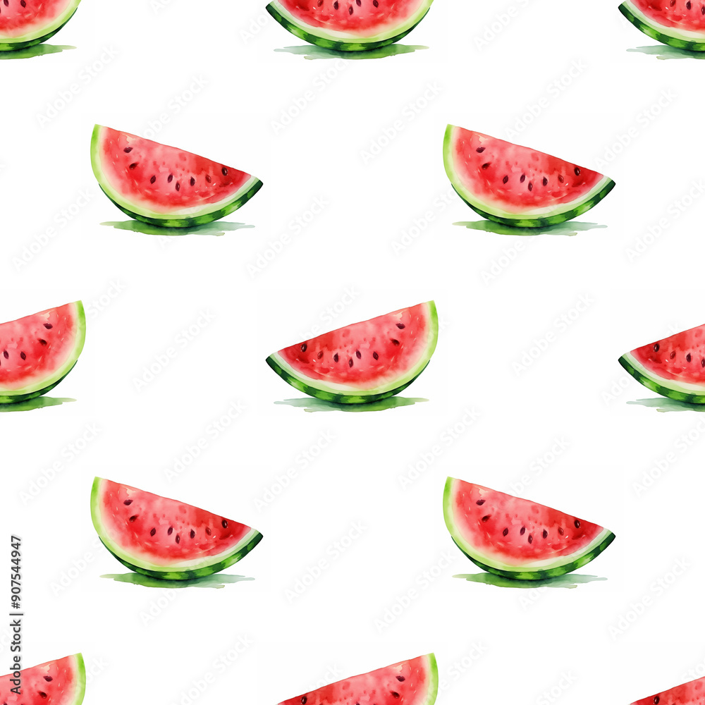A piece of ripe watermelon on a white background, watercolor illustration, seamless pattern. Watermelon Day. A piece of ripe watermelon on a white background, watercolor illustration, seamless pattern. Watermelon Day.