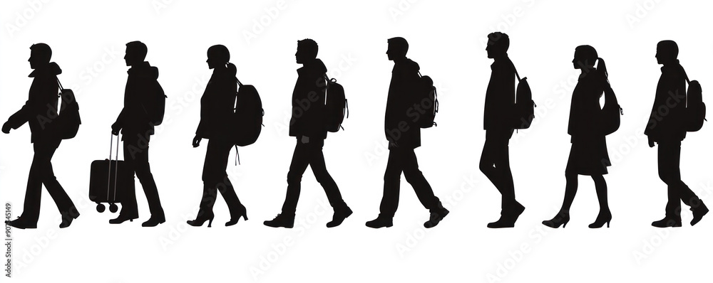 custom made wallpaper toronto digitalA group of people walking down a street, some carrying backpacks and suitcases. Concept of travel and adventure, as the people are likely on their way to a new destination