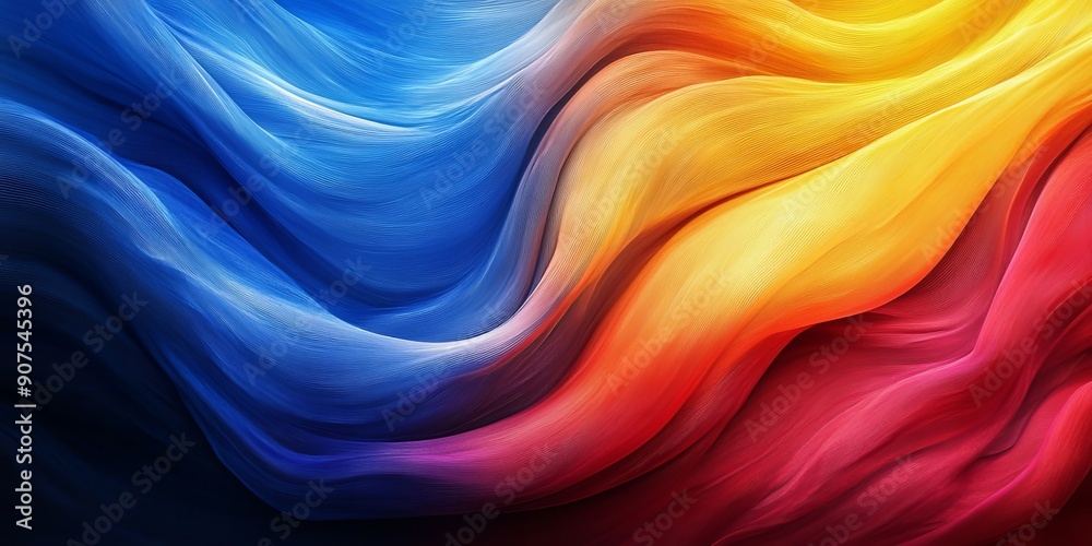 Yellow blue red abstract grainy color flow wave dark noise texture cover header poster wallpaper design, Generative AI Yellow blue red abstract grainy color flow wave dark noise texture cover header poster wallpaper design, Generative AI