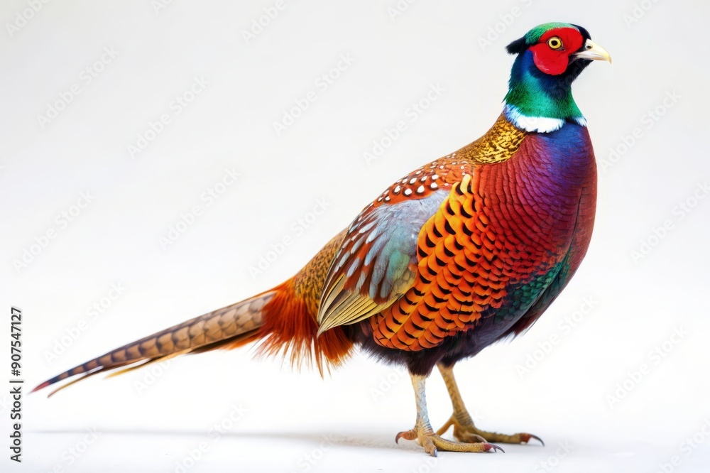 Fototapeta premium Colorful Male Pheasant Isolated on White Background.