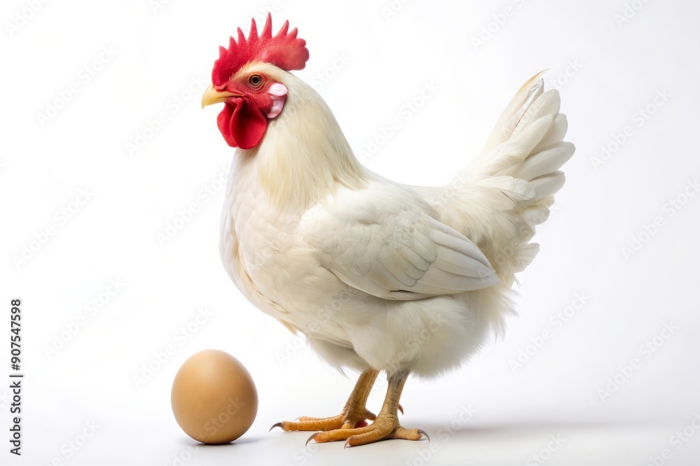 Fototapeta premium White Chicken with Brown Egg.