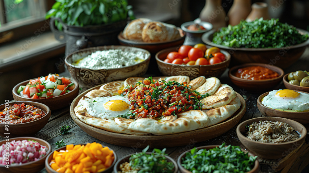 Classical Turkish breakfast with salad Classical Turkish breakfast with salad