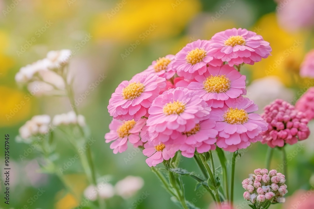 Pink Yarrow blooms, Achillea Millefolium plants in field, Generative AI Pink Yarrow blooms, Achillea Millefolium plants in field, Generative AI