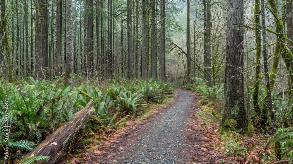 Fototapeta premium Path through a misty forest.