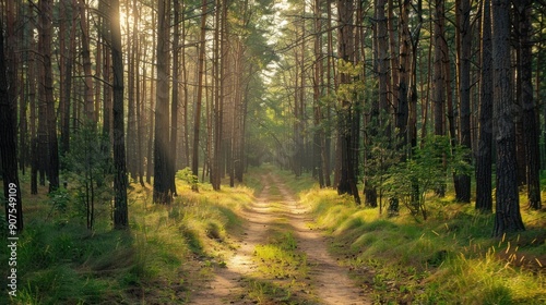 Wallpaper Mural Sunlit Path Through Pine Forest. Torontodigital.ca