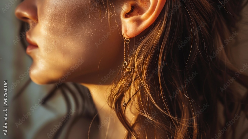 Naklejka premium Golden Chain Earrings, Sunlit Profile