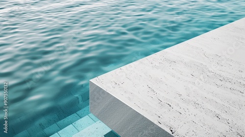 Serene poolside view with tranquil turquoise water on a sunny day.