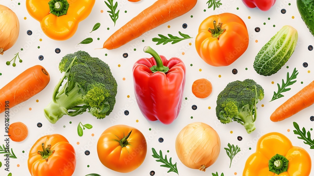 Organic Vegetable Pattern Pattern featuring organic vegetables like carrots, broccoli, and bell peppers, highlighting health and sustainability in a seamless graphic design Organic Vegetable Pattern Pattern featuring organic vegetables like carrots, broccoli, and bell peppers, highlighting health and sustainability in a seamless graphic design