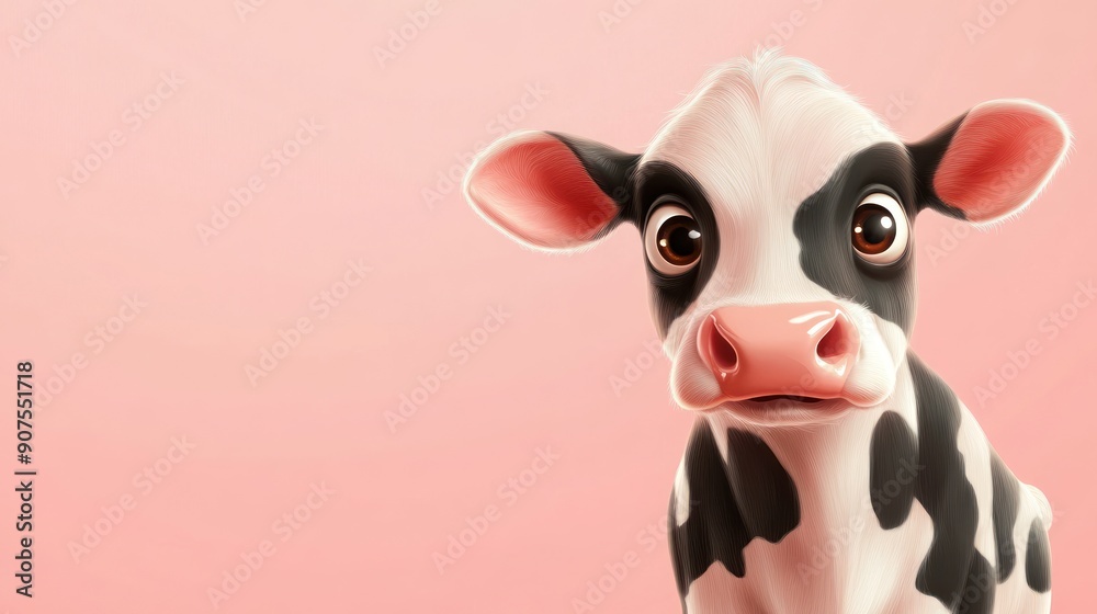 Cute Cartoon Cow with Pink Background Cute Cartoon Cow with Pink Background