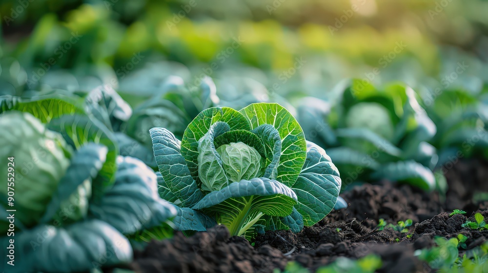 serene shot of cabbage plants growing in a garden or farm, with a focus on the leafy greens and their natural environment. serene shot of cabbage plants growing in a garden or farm, with a focus on the leafy greens and their natural environment.