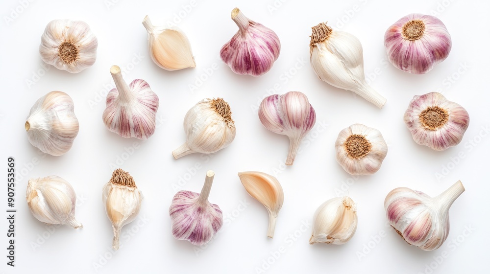 Fototapeta premium Garlic Bulbs Flat Lay