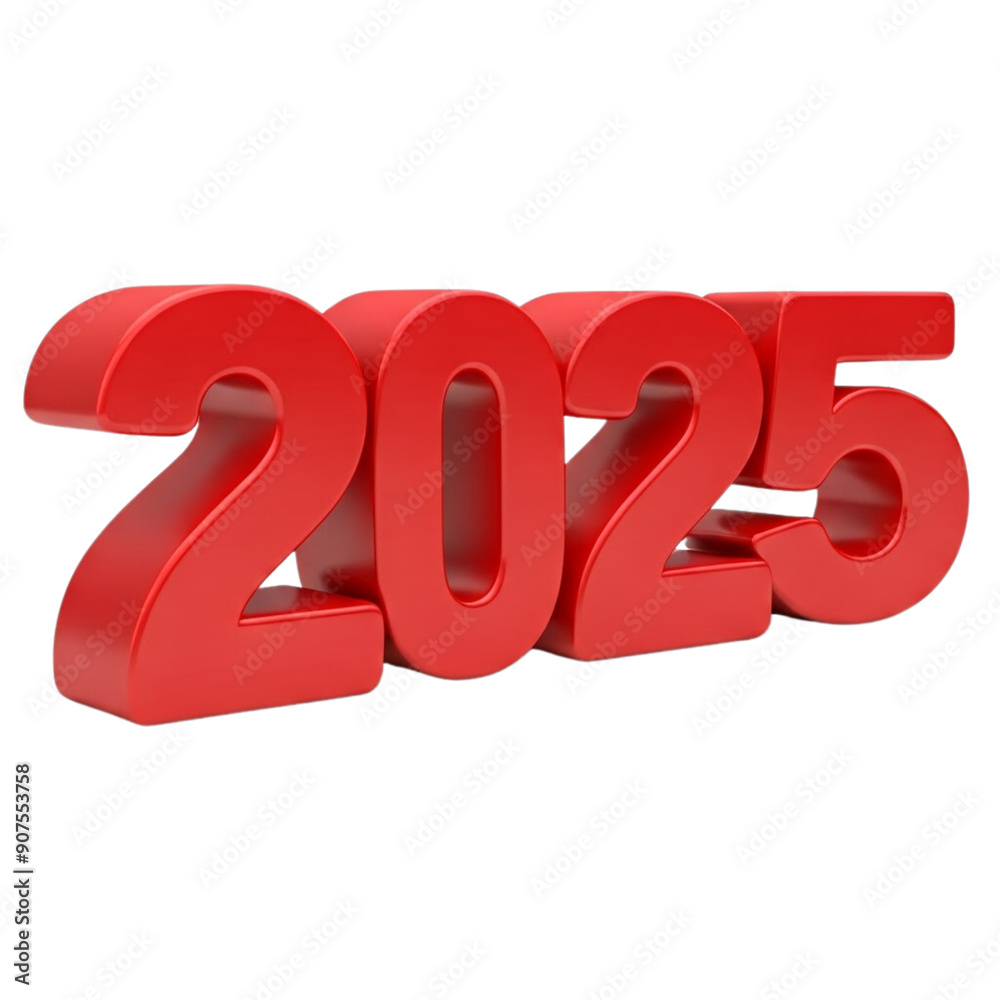 red 2025 happy new year on Isolated transparent background png. generated with AI red 2025 happy new year on Isolated transparent background png. generated with AI