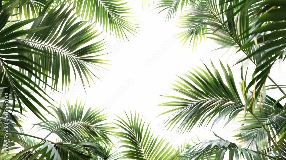 Green palm foliage on white background Green palm foliage on white background