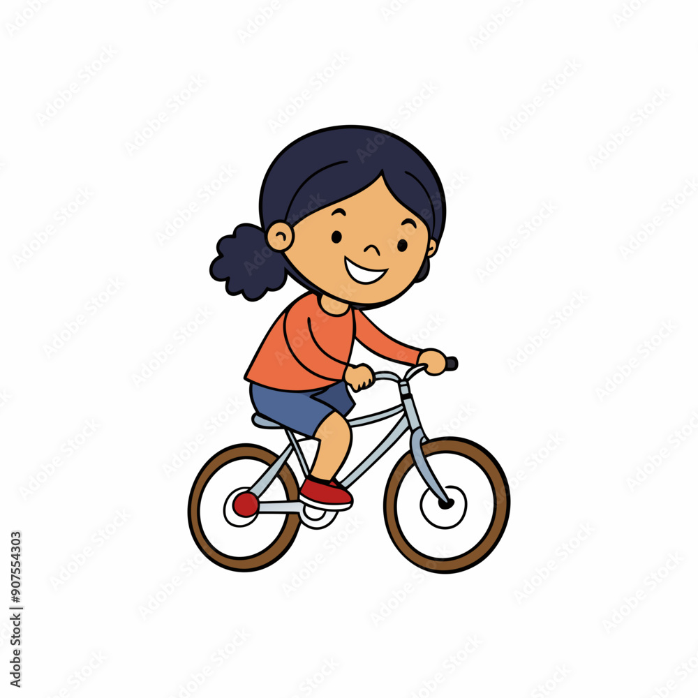 Fototapeta premium Girl riding a bicycle, looking happy and free