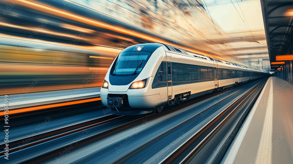 A dynamic stock photo of a sleek, modern train speeding along a track. The train is shown in motion, with a blur effect to convey speed and efficiency. A dynamic stock photo of a sleek, modern train speeding along a track. The train is shown in motion, with a blur effect to convey speed and efficiency.